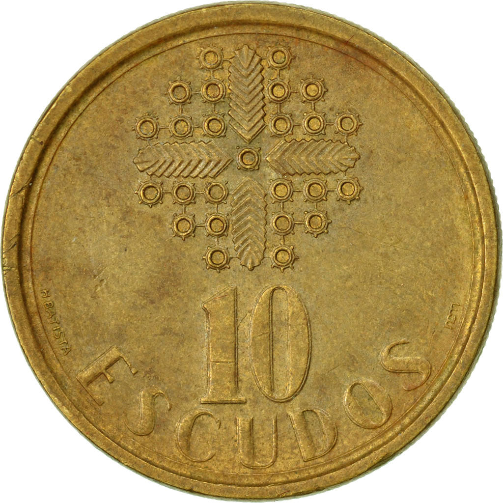 Moneda, Portugal, 10 Escudos, 1987, BC+, Níquel - latón, KM:633