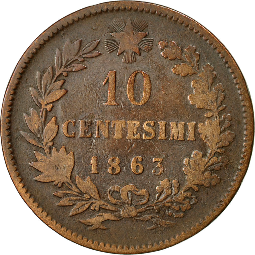 Moneta, Włochy, Vittorio Emanuele II, 10 Centesimi, 1863, Rome, VF(30-35)