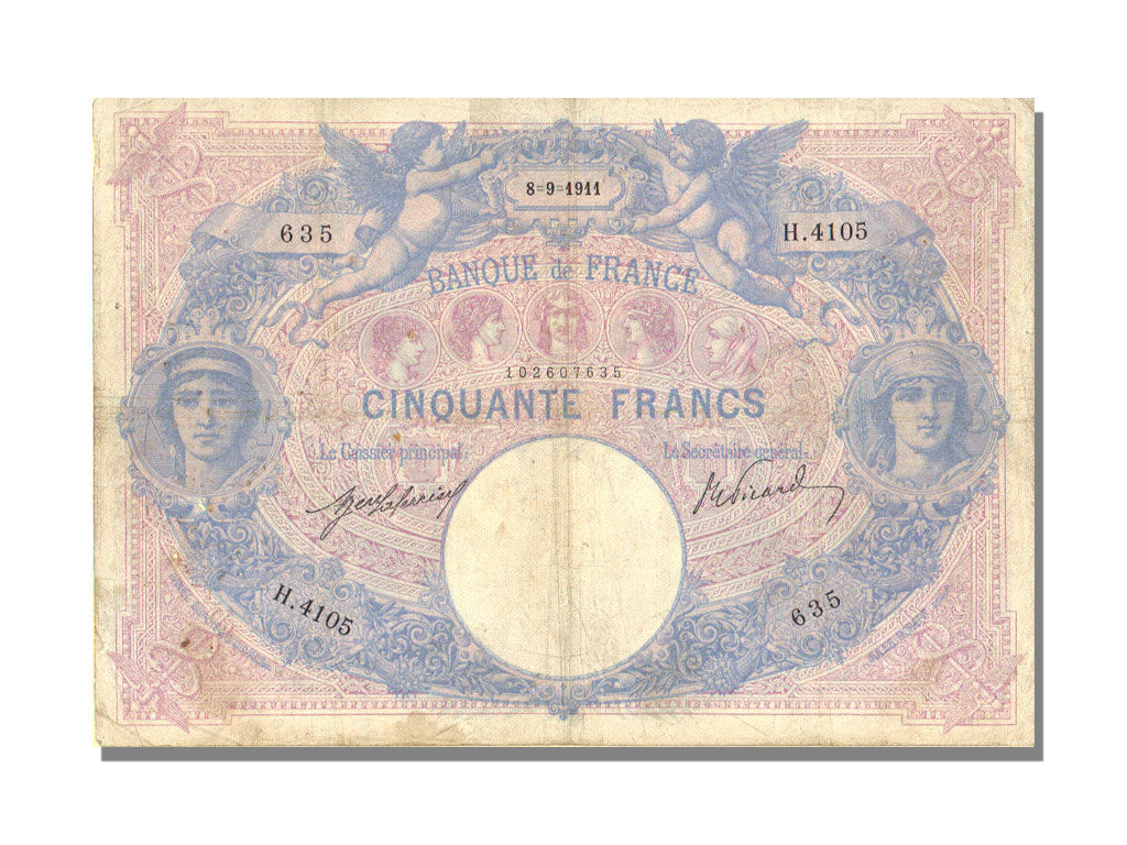 Billete, Francia, 50 Francs, 50 F 1889-1927 ''Bleu et Rose'', 1911, 1911-09-08