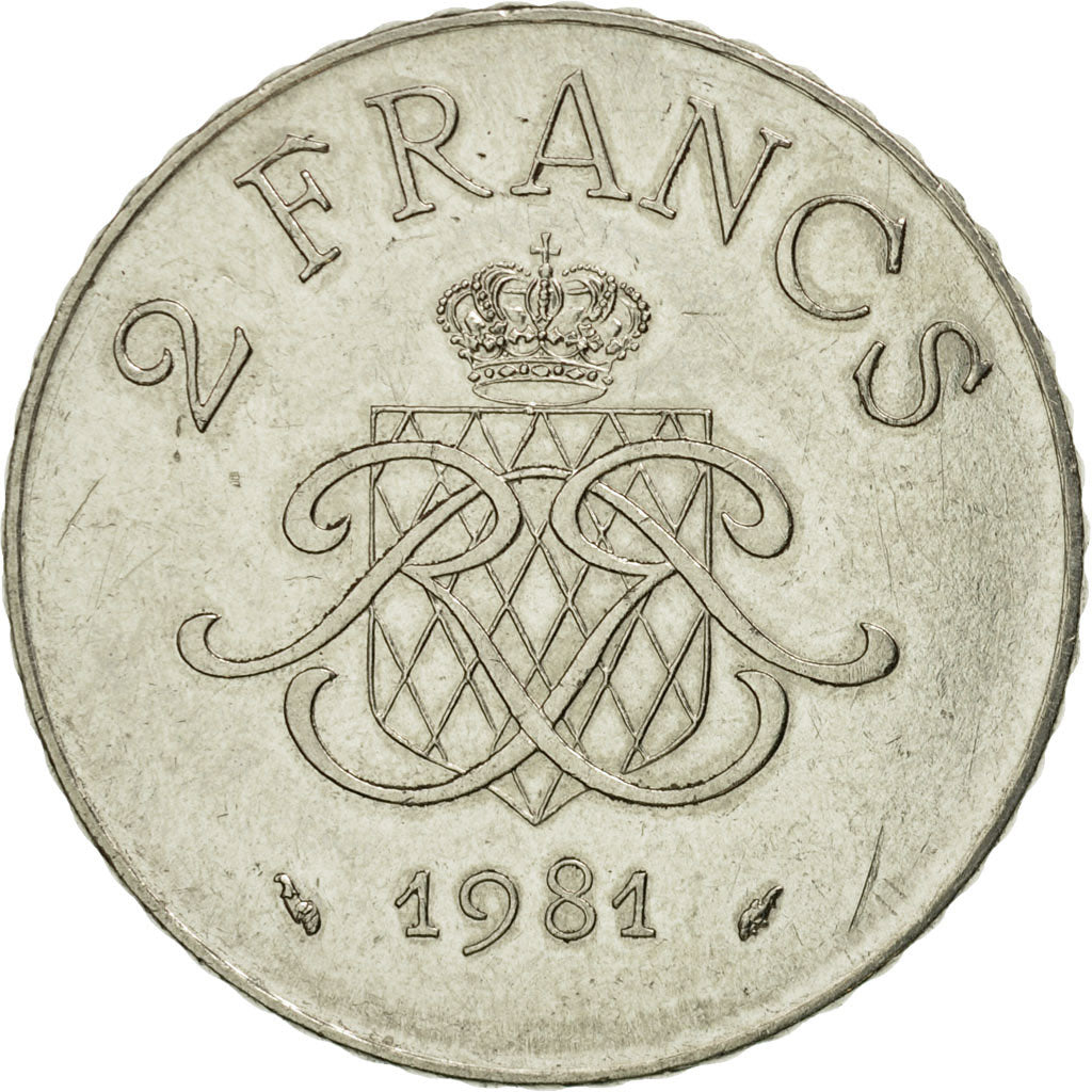 Coin, Monaco, Rainier III, 2 Francs, 1981, AU(50-53), Nickel, KM:157