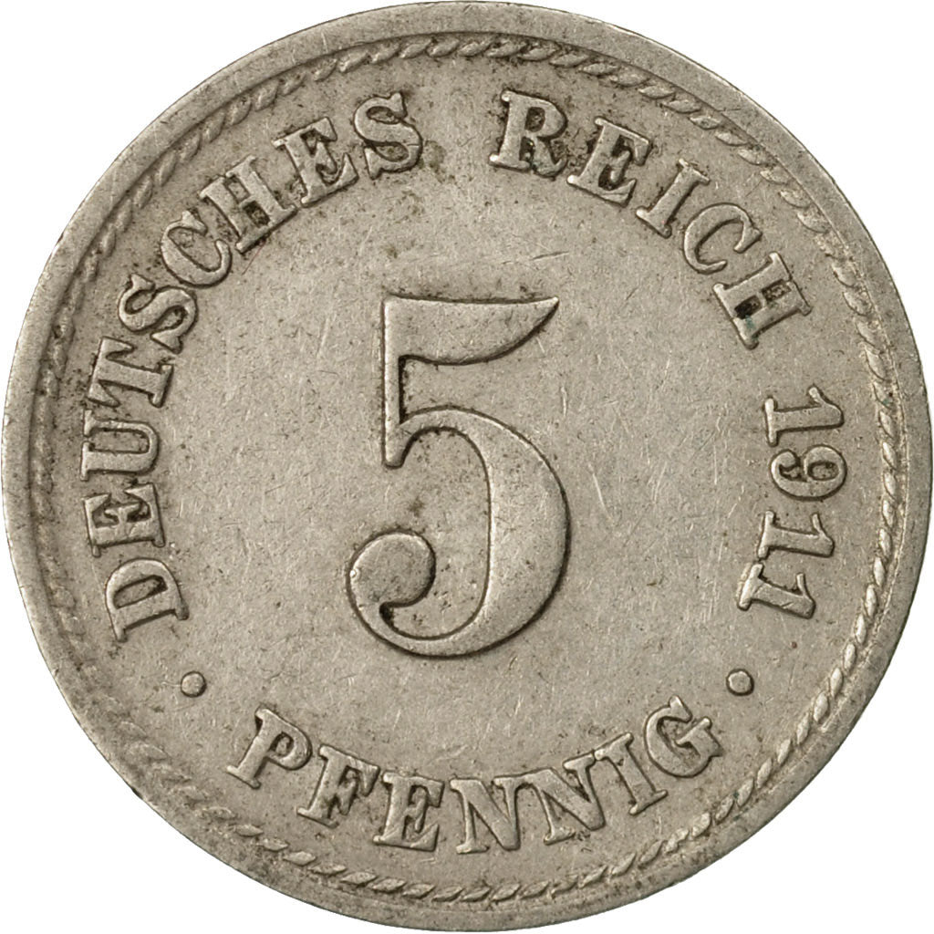 Moneta, NIEMCY - IMPERIUM, Wilhelm II, 5 Pfennig, 1911, Berlin, EF(40-45)