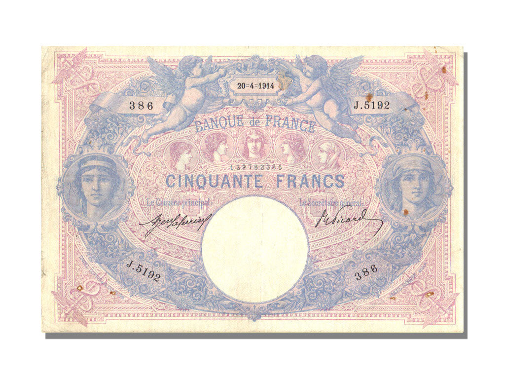 Banknot, Francja, 50 Francs, Bleu et Rose, 1914, 1914-04-20, VF(30-35)