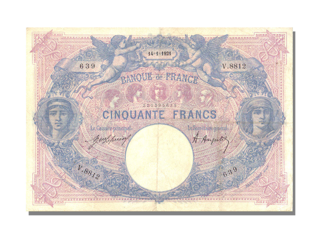 Banknote, France, 50 Francs, 50 F 1889-1927 ''Bleu et Rose'', 1921, 1921-01-14