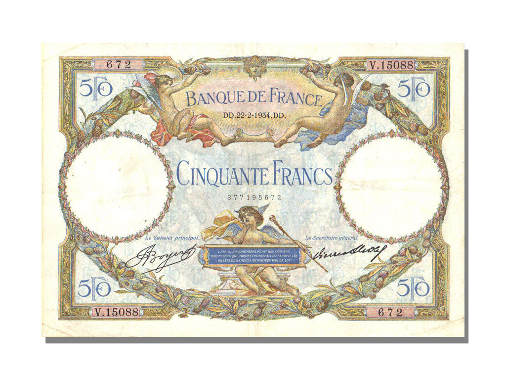 France, 50 Francs, 50 F 1927-1934 ''Luc Olivier Merson'', 1934, KM #80b,...