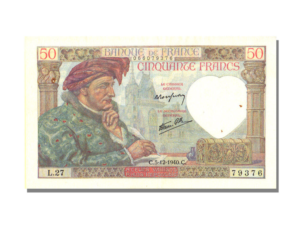 Banknote, France, 50 Francs, 50 F 1940-1942 ''Jacques Coeur'', 1940, 1940-12-05