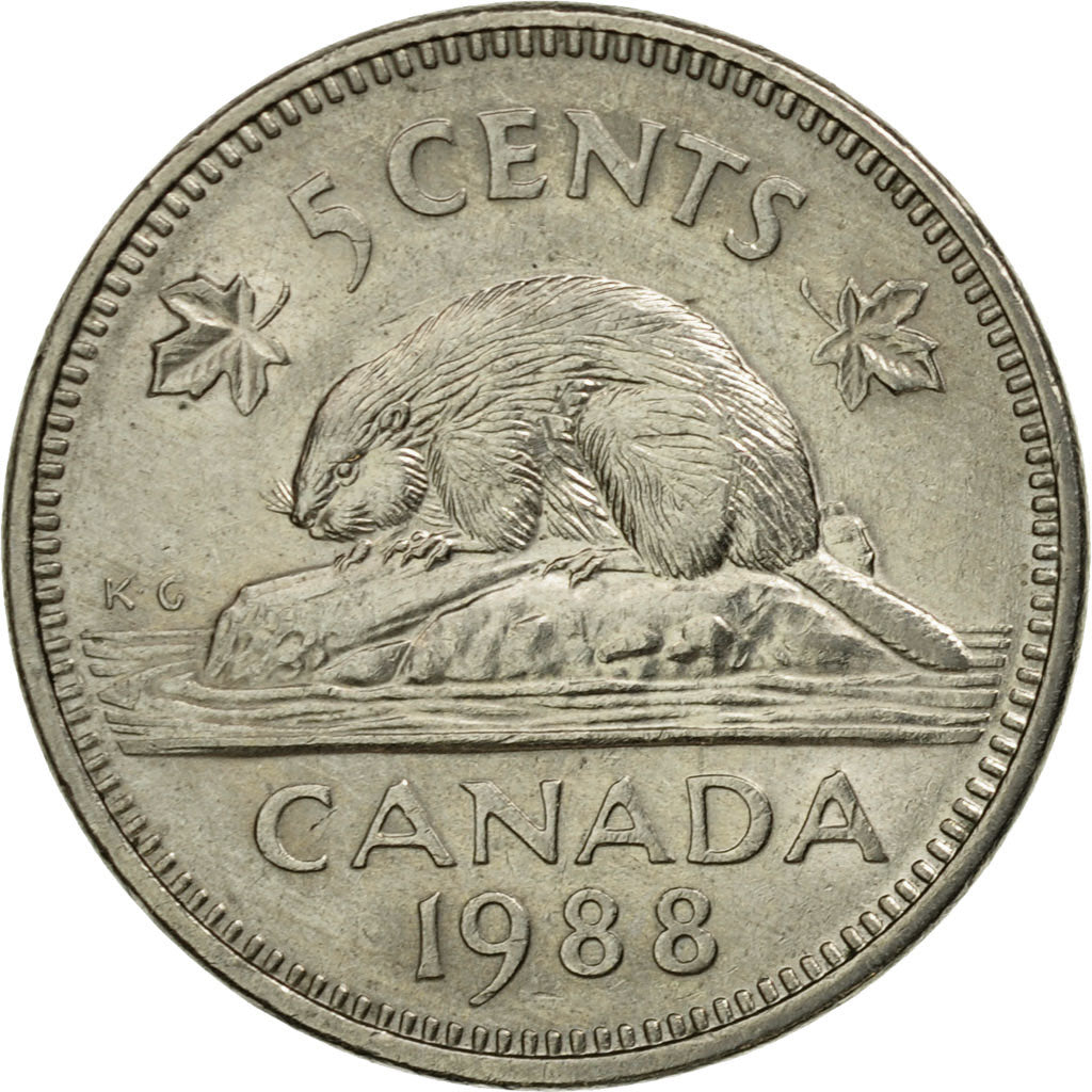 Moneta, Canada, Elizabeth II, 5 Cents, 1988, Royal Canadian Mint, Ottawa