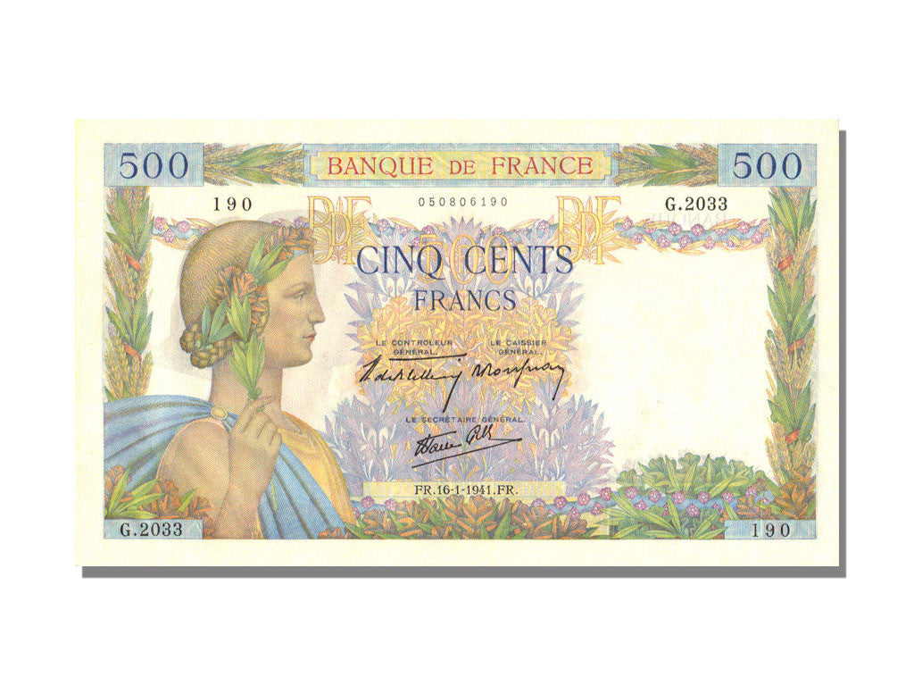 Banknot, Francja, 500 Francs, La Paix, 1941, 1941-01-16, UNC(65-70)