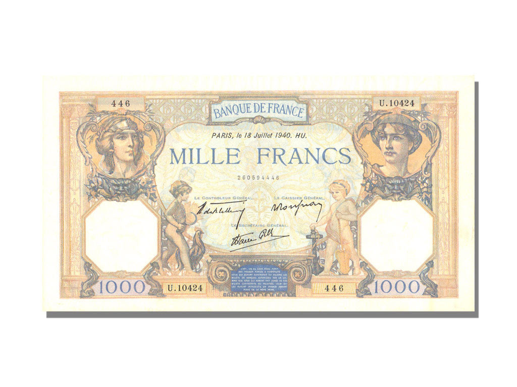 Banknote, France, 500 Francs, 1 000 F 1927-1940 ''Cérès et Mercure'', 1940