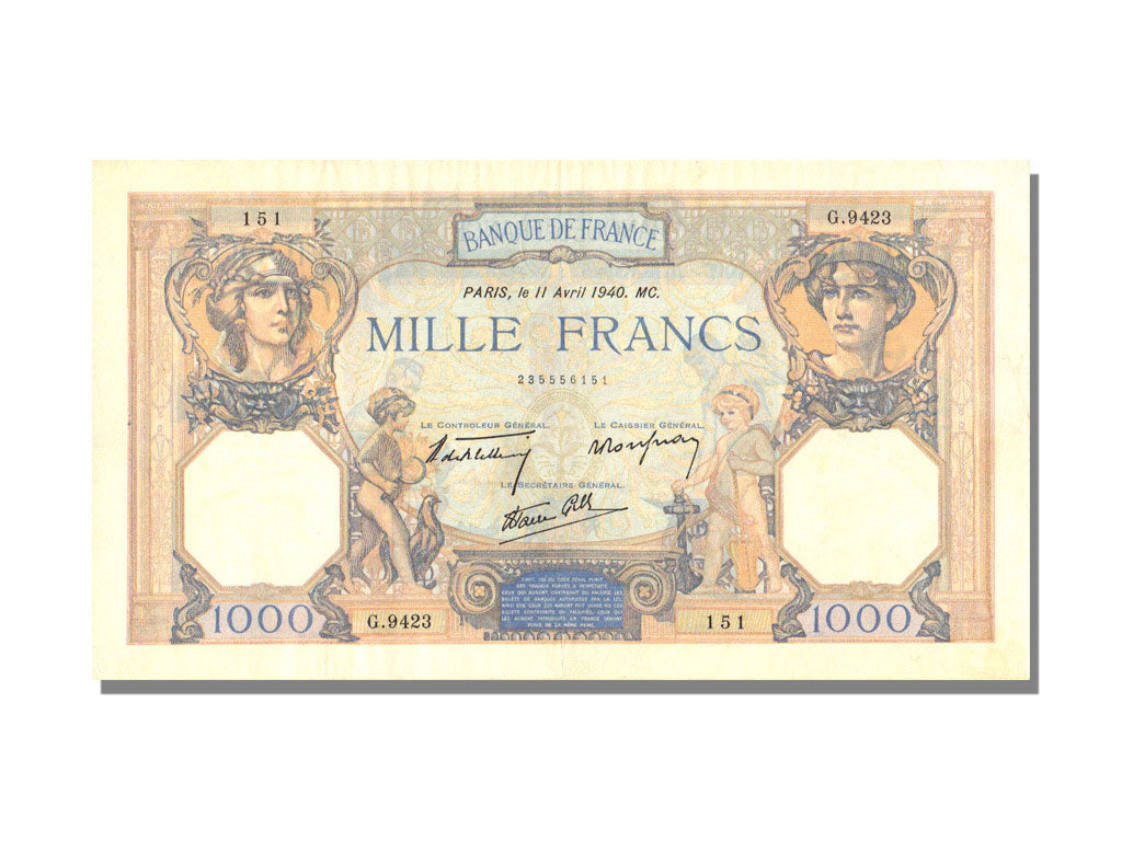Banconote, Francia, 500 Francs, 1 000 F 1927-1940 ''Cérès et Mercure'', 1940