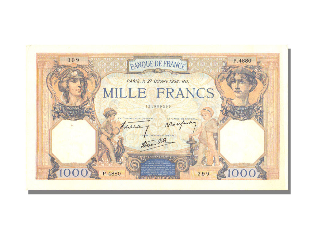 Biljet, Frankrijk, 500 Francs, 1 000 F 1927-1940 ''Cérès et Mercure'', 1938