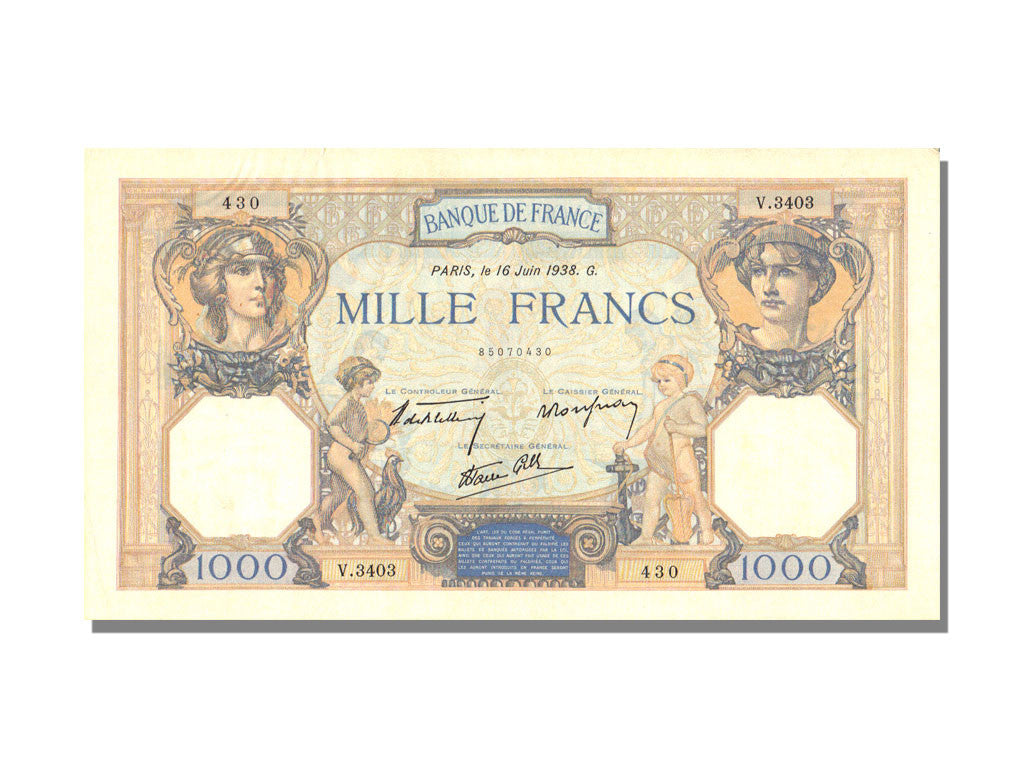 Biljet, Frankrijk, 500 Francs, 1 000 F 1927-1940 ''Cérès et Mercure'', 1938