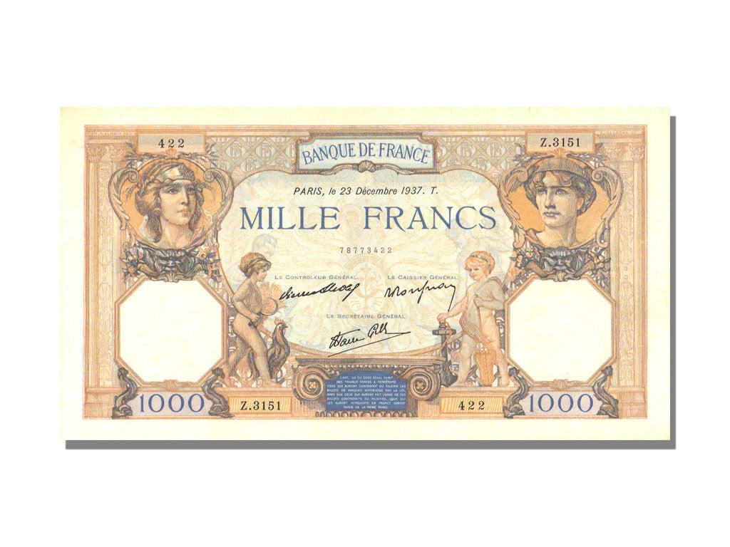 Biljet, Frankrijk, 500 Francs, 1 000 F 1927-1940 ''Cérès et Mercure'', 1937