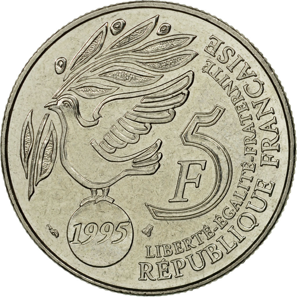 France, 5 Francs, ONU, 1995, Paris, BU, Silver, MS(60-62), Gadoury:776, KM:1118