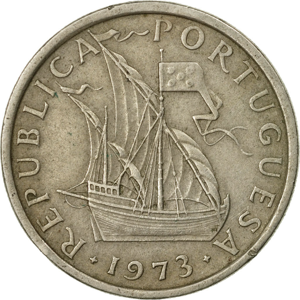 Moneta, Portugal, 5 Escudos, 1973, EF(40-45), Miedź-Nikiel, KM:591