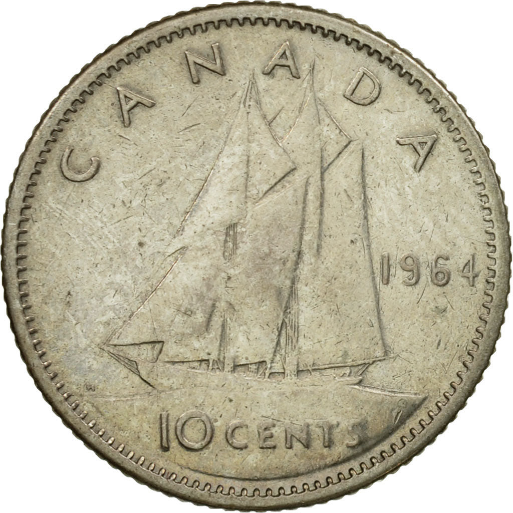 Coin, Canada, Elizabeth II, 10 Cents, 1964, Royal Canadian Mint, Ottawa