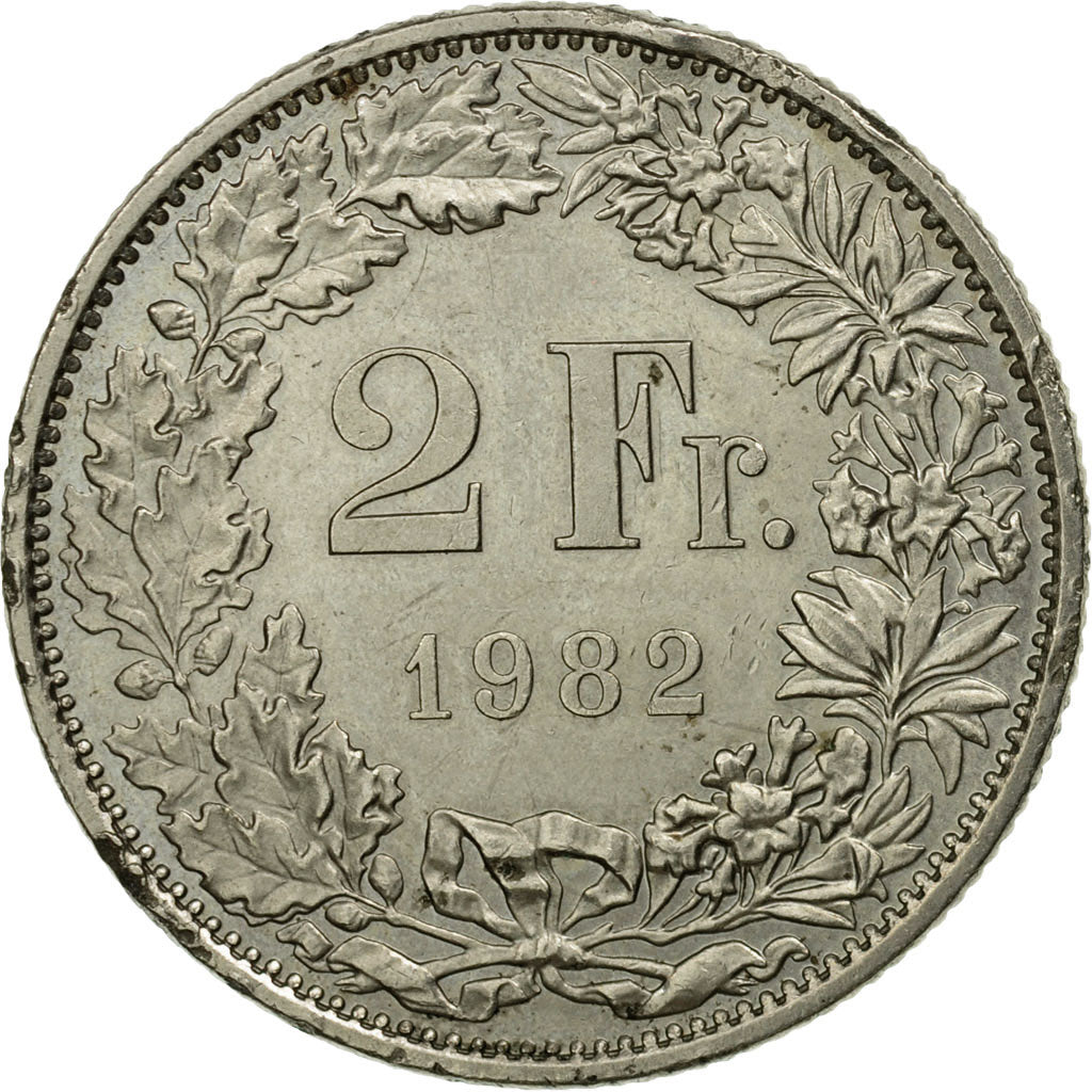 Moneta, Szwajcaria, 2 Francs, 1982, Bern, EF(40-45), Miedź-Nikiel, KM:21a.2