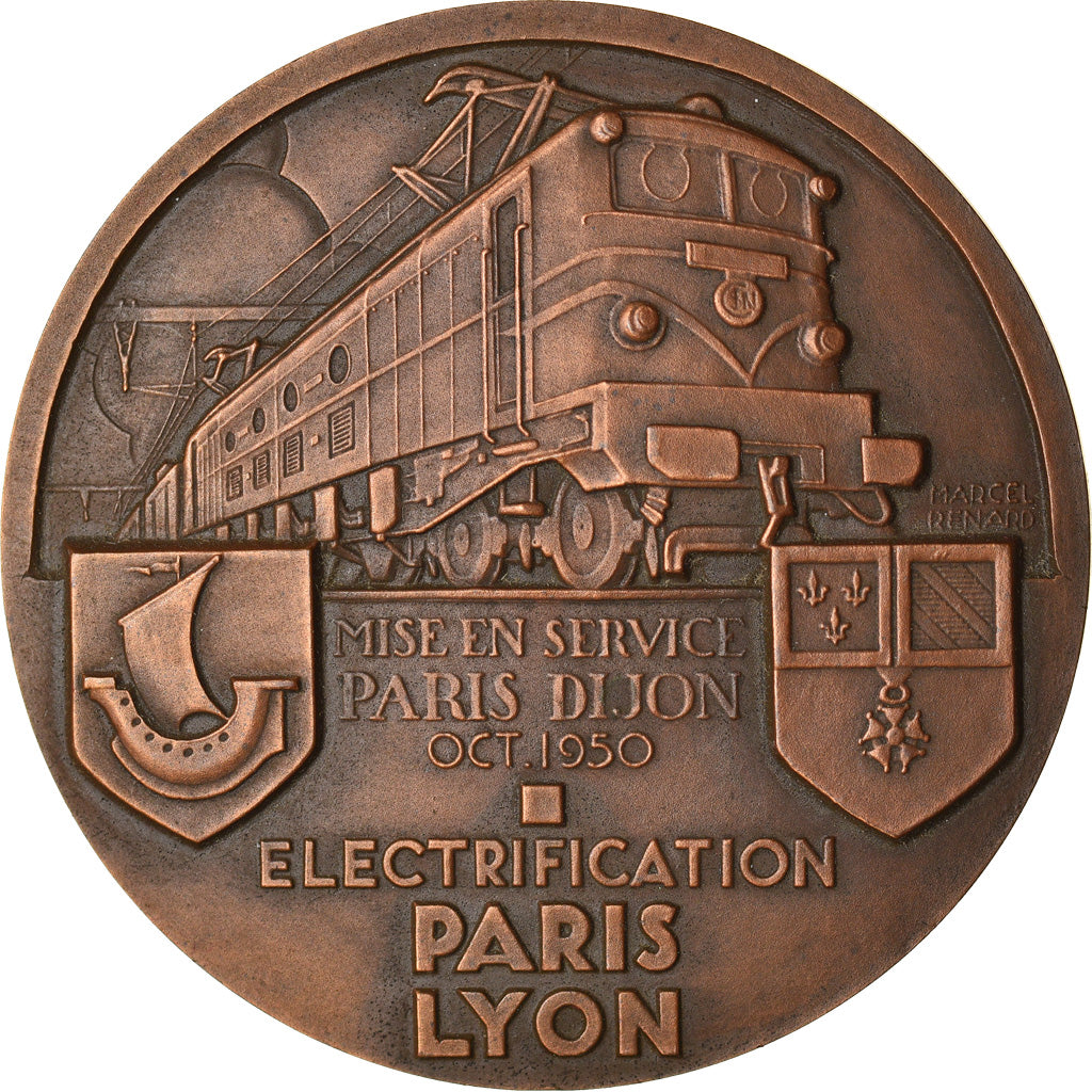 Frankreich, Medaille, S.N.C.F, Electrification Paris-Lyon, Railway, 1950, Marcel
