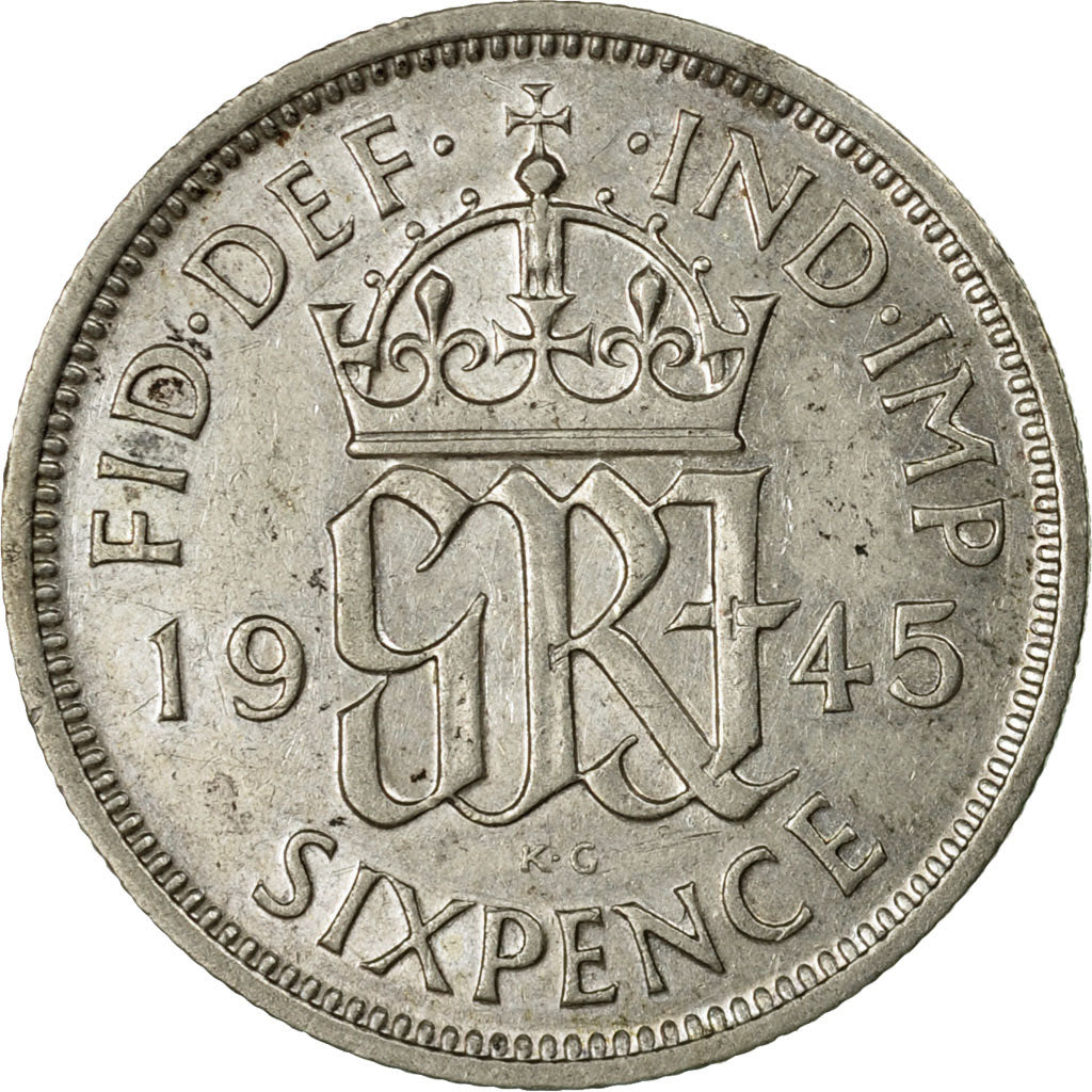 Coin, Great Britain, George VI, 6 Pence, 1945, EF(40-45), Silver, KM:852