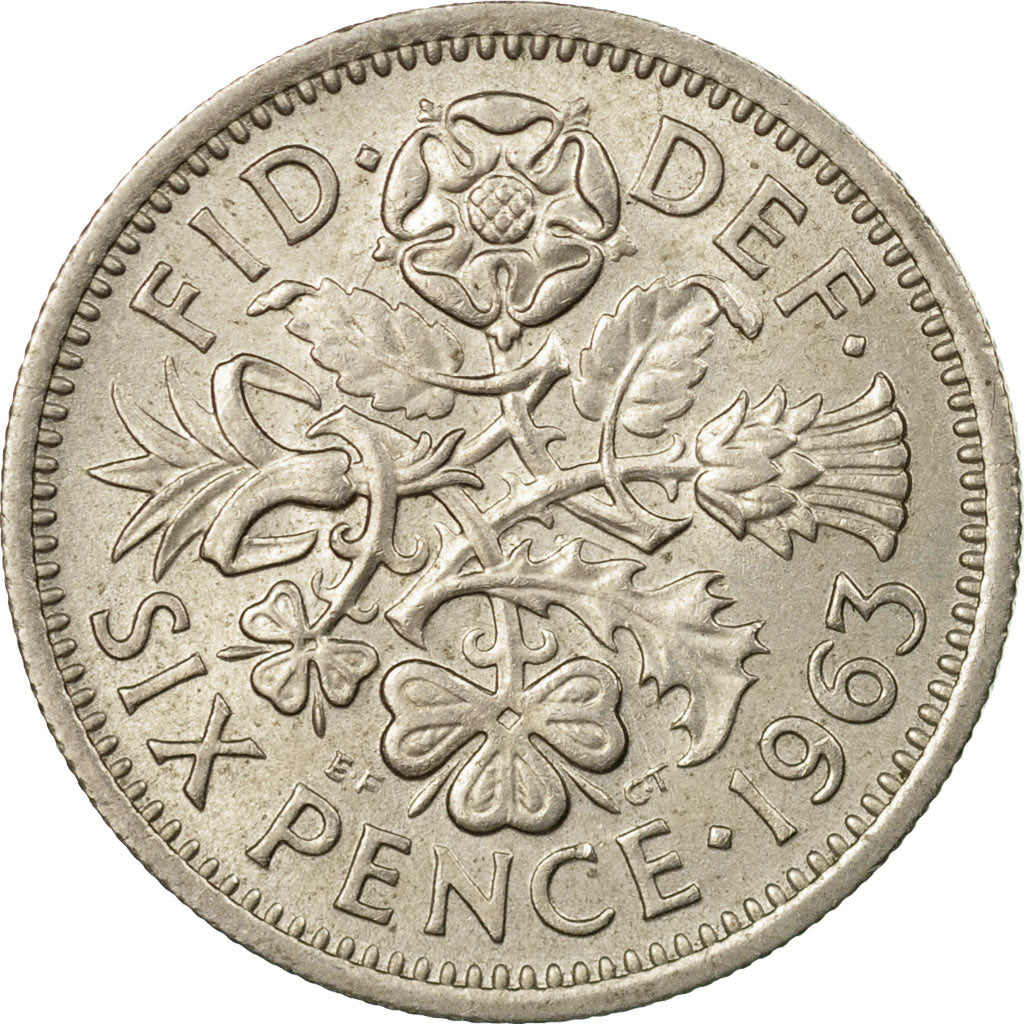 Coin, Great Britain, Elizabeth II, 6 Pence, 1963, EF(40-45), Copper-nickel