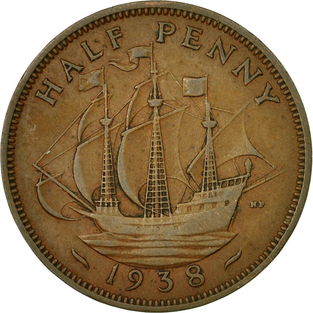 Coin, Great Britain, George VI, 1/2 Penny, 1938, EF(40-45), Bronze, KM:844