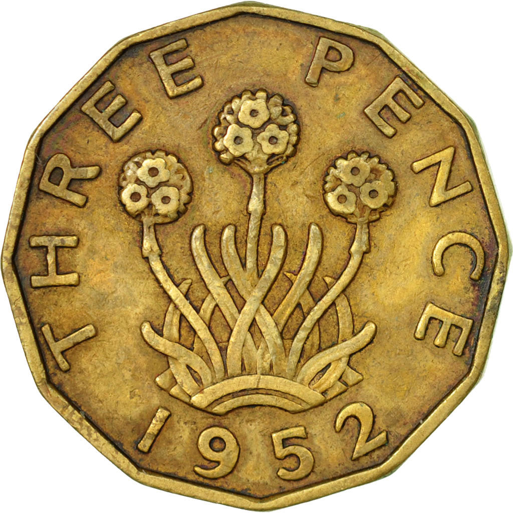Moneta, Gran Bretagna, George VI, 3 Pence, 1952, BB, Nichel-ottone, KM:873