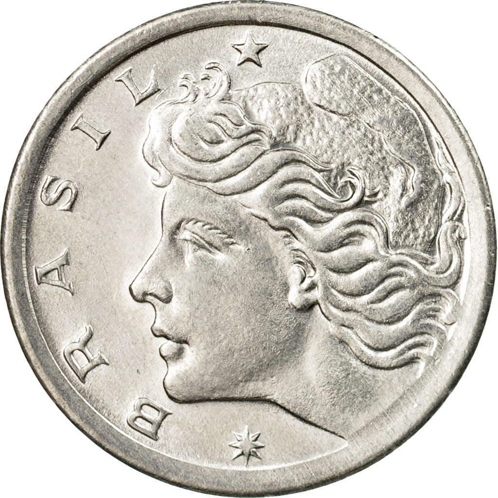 Moneda, Brasil, 2 Centavos, 1975, MBC, Acero inoxidable, KM:586