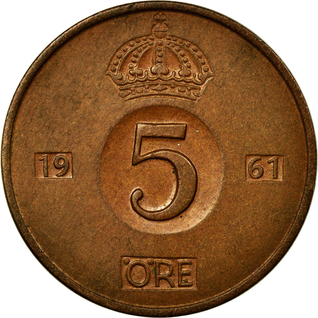Moneta, Svezia, Gustaf VI, 5 Öre, 1961, BB, Bronzo, KM:822