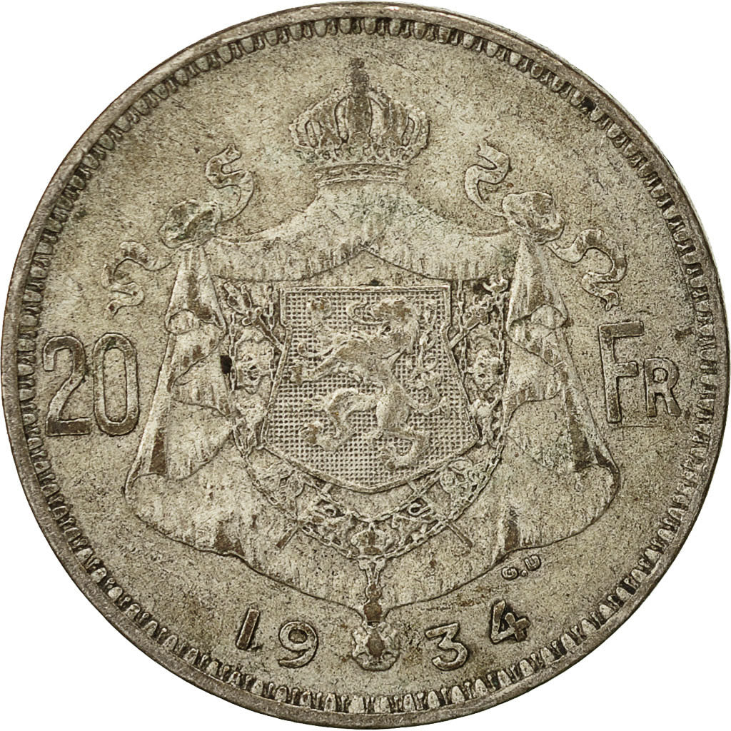 Monnaie, Belgique, 20 Francs, 20 Frank, 1934, TTB, Argent, KM:104.1