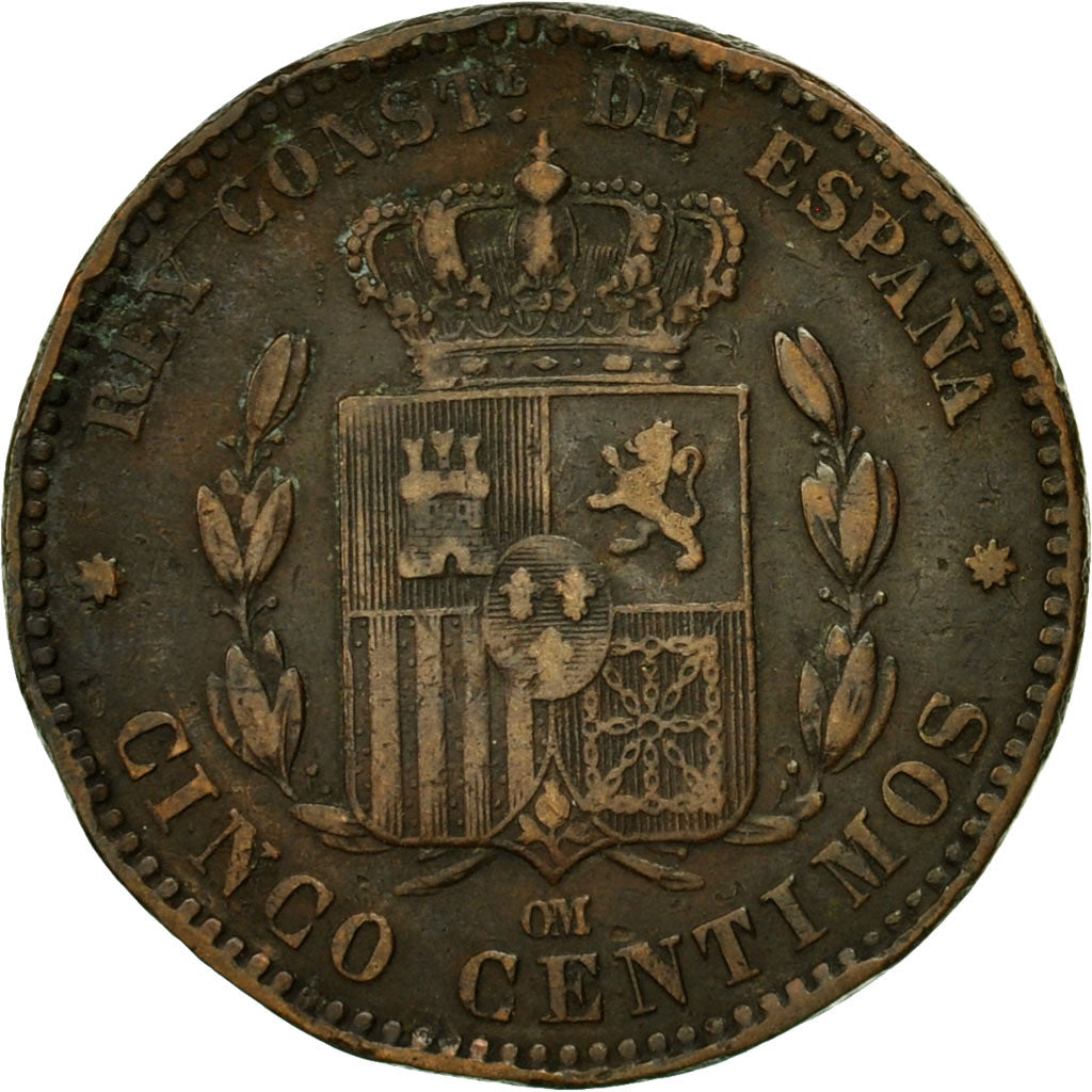 Coin, Spain, Alfonso XII, 5 Centimos, 1878, EF(40-45), Bronze, KM:674