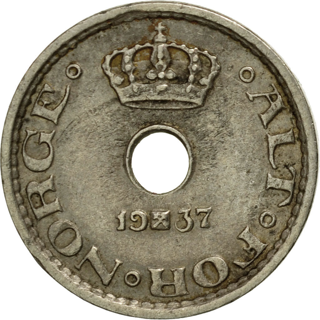 Münze, Norwegen, Haakon VII, 10 Öre, 1937, SS, Copper-nickel, KM:383