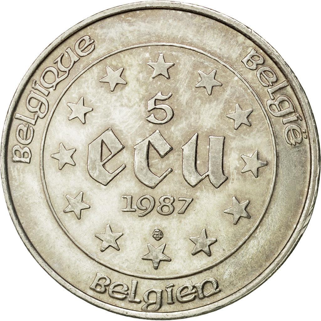 Coin, Belgium, 5 Ecu, 1987, EF(40-45), Silver, KM:166