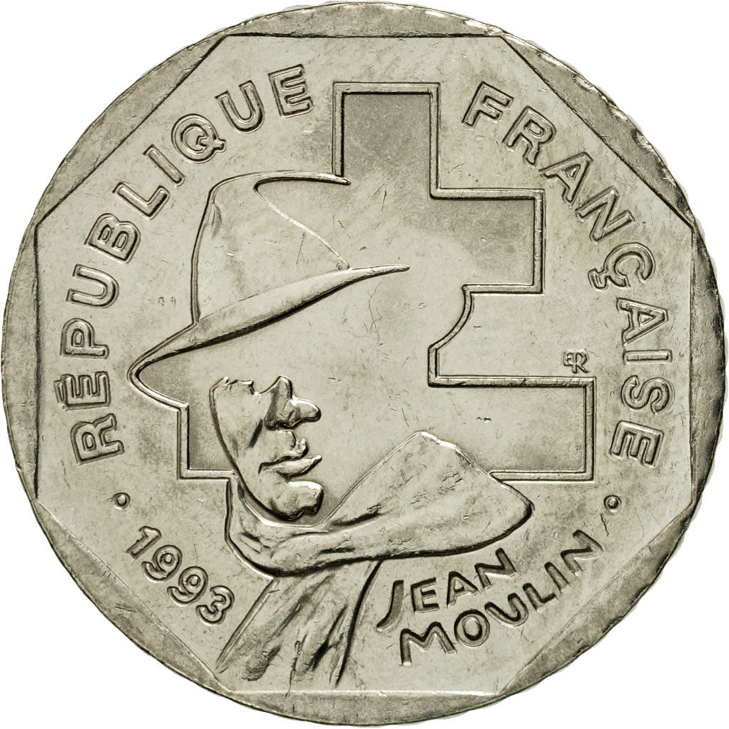Moneta, Francia, Jean Moulin, 2 Francs, 1993, Paris, SPL-, Nichel, KM:1062
