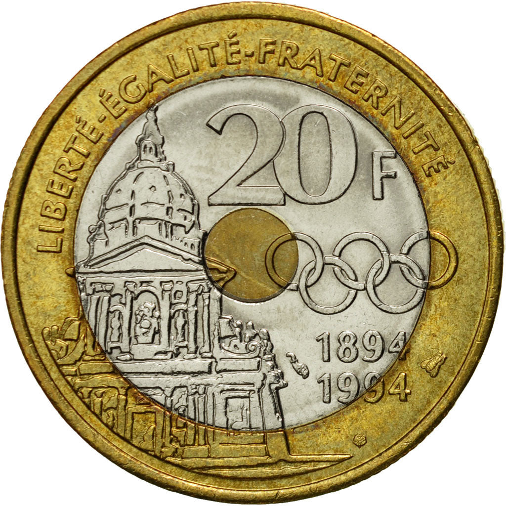 Moneta, Francja, Pierre de Coubertin, 20 Francs, 1994, Paris, AU(55-58)