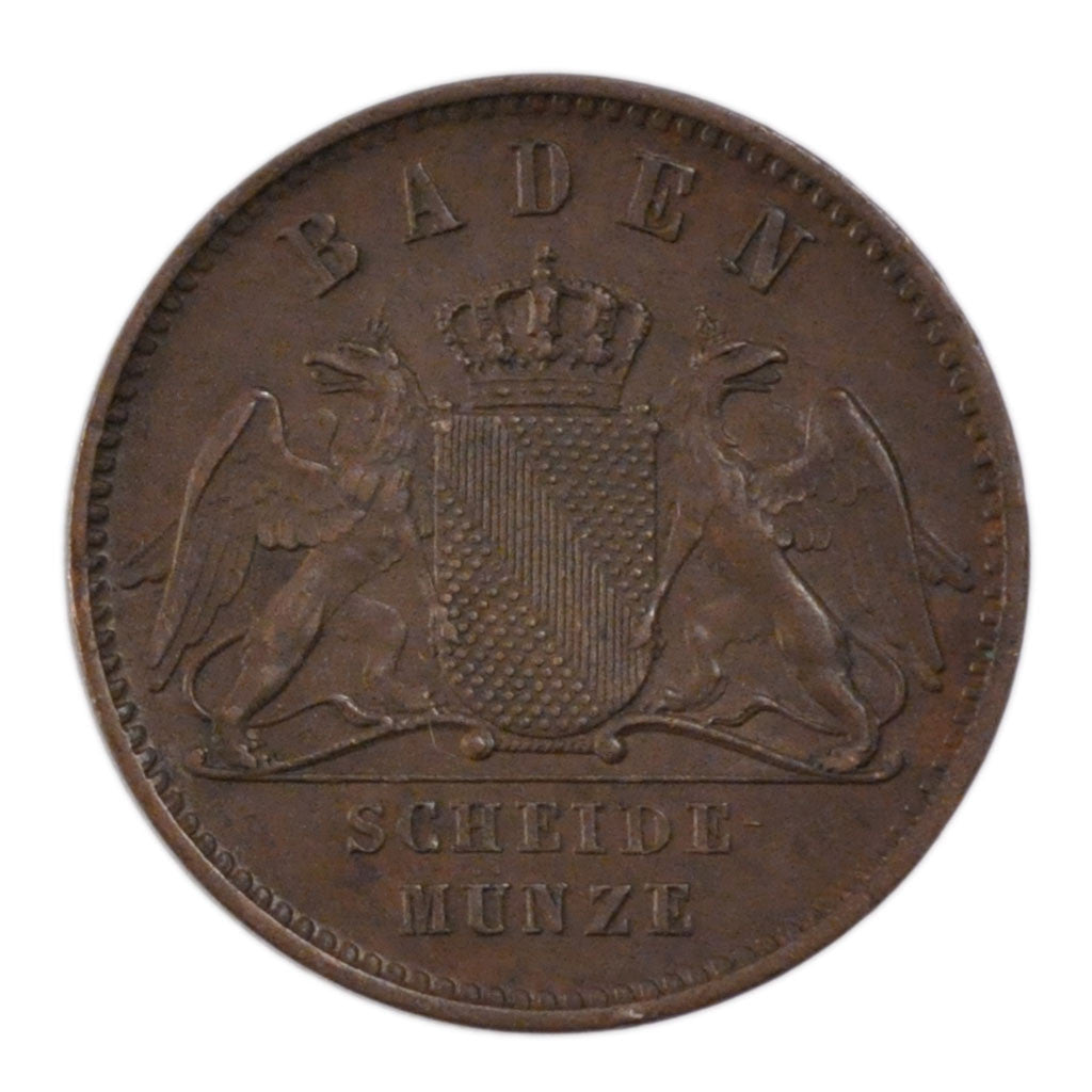 Coin, German States, BADEN, Friedrich I, Kreuzer, 1864, AU(55-58), Copper