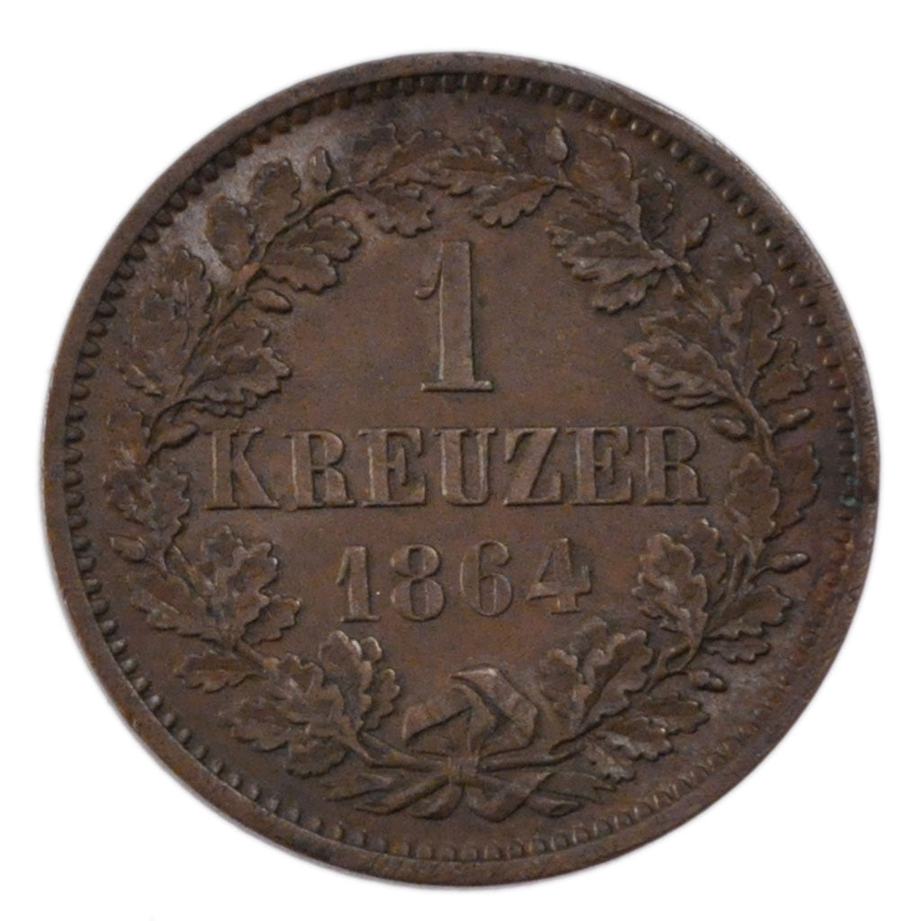 Coin, German States, BADEN, Friedrich I, Kreuzer, 1864, AU(55-58), Copper