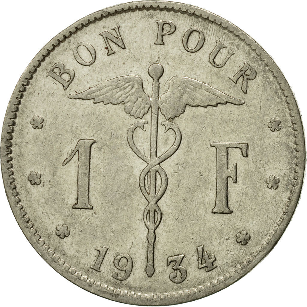 Coin, Belgium, Franc, 1934, EF(40-45), Nickel, KM:89