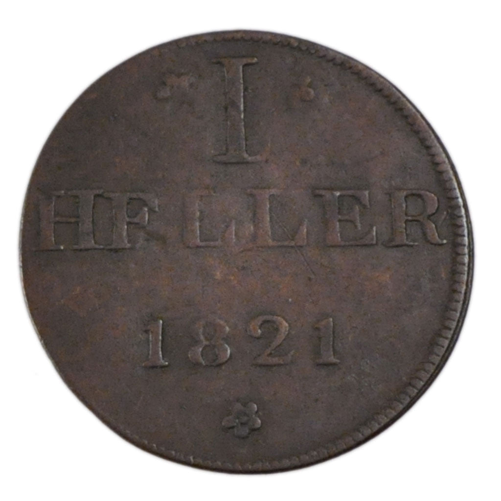 Coin, German States, FRANKFURT AM MAIN, Heller, 1821, EF(40-45), Copper, KM:301
