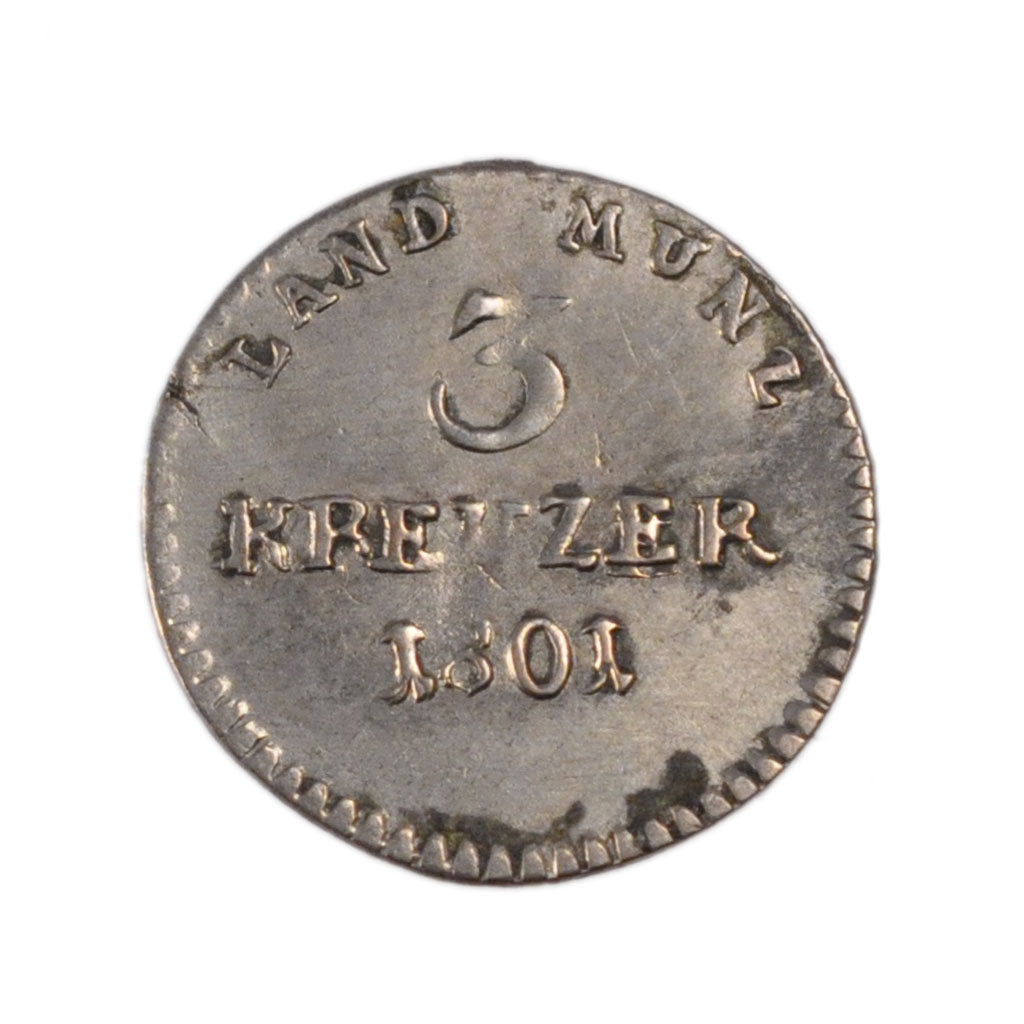 Moneta, Landy niemieckie, HESSE-DARMSTADT, Ludwig X, 3 Kreuzer, 1801, AU(50-53)