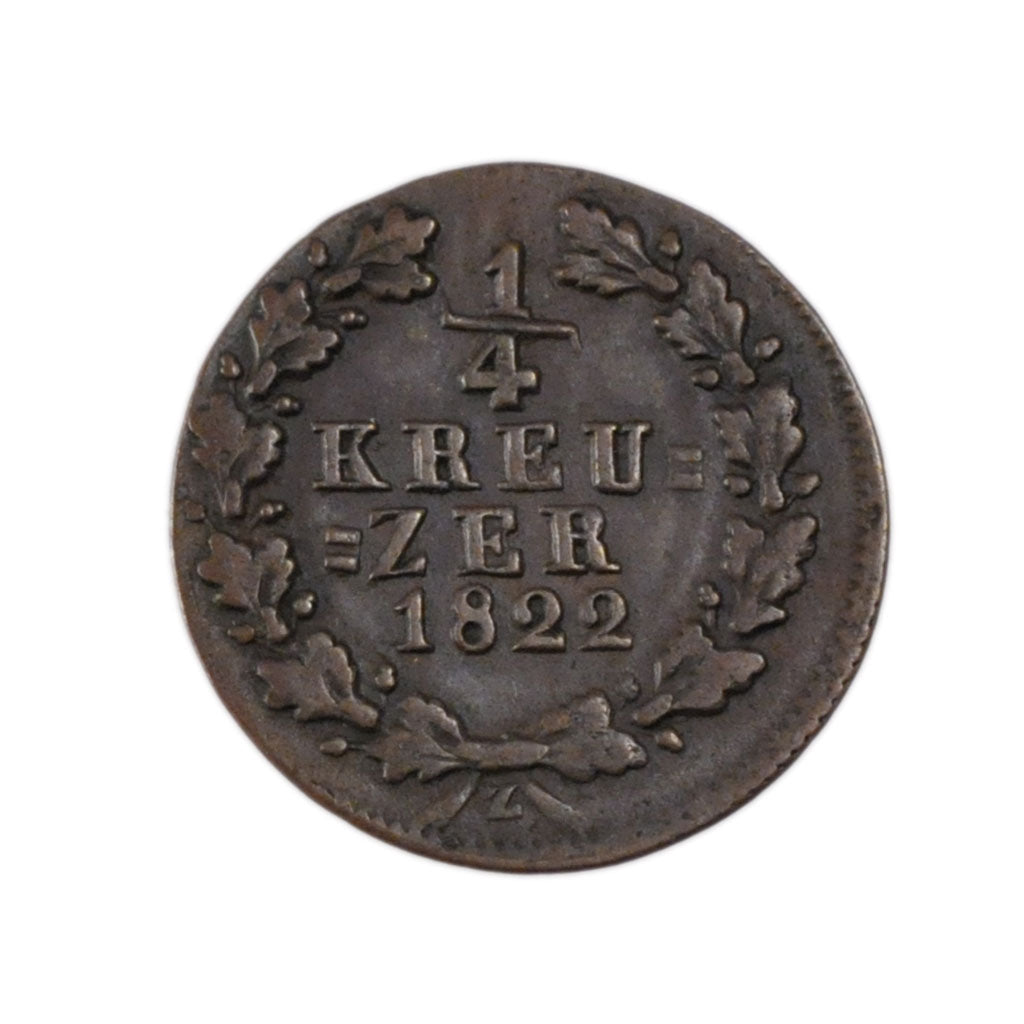 Moneta, Landy niemieckie, NASSAU, Wilhelm, 1/4 Kreuzer, 1822, Wiesbaden