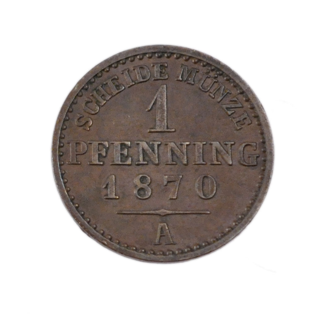 Coin, German States, PRUSSIA, Wilhelm I, Pfennig, 1870, AU(55-58), Copper