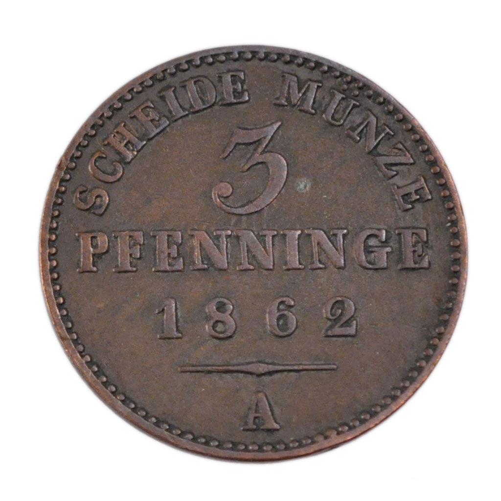 Monnaie, Etats allemands, PRUSSIA, Wilhelm I, 3 Pfennig, 1862, TTB+, Cuivre