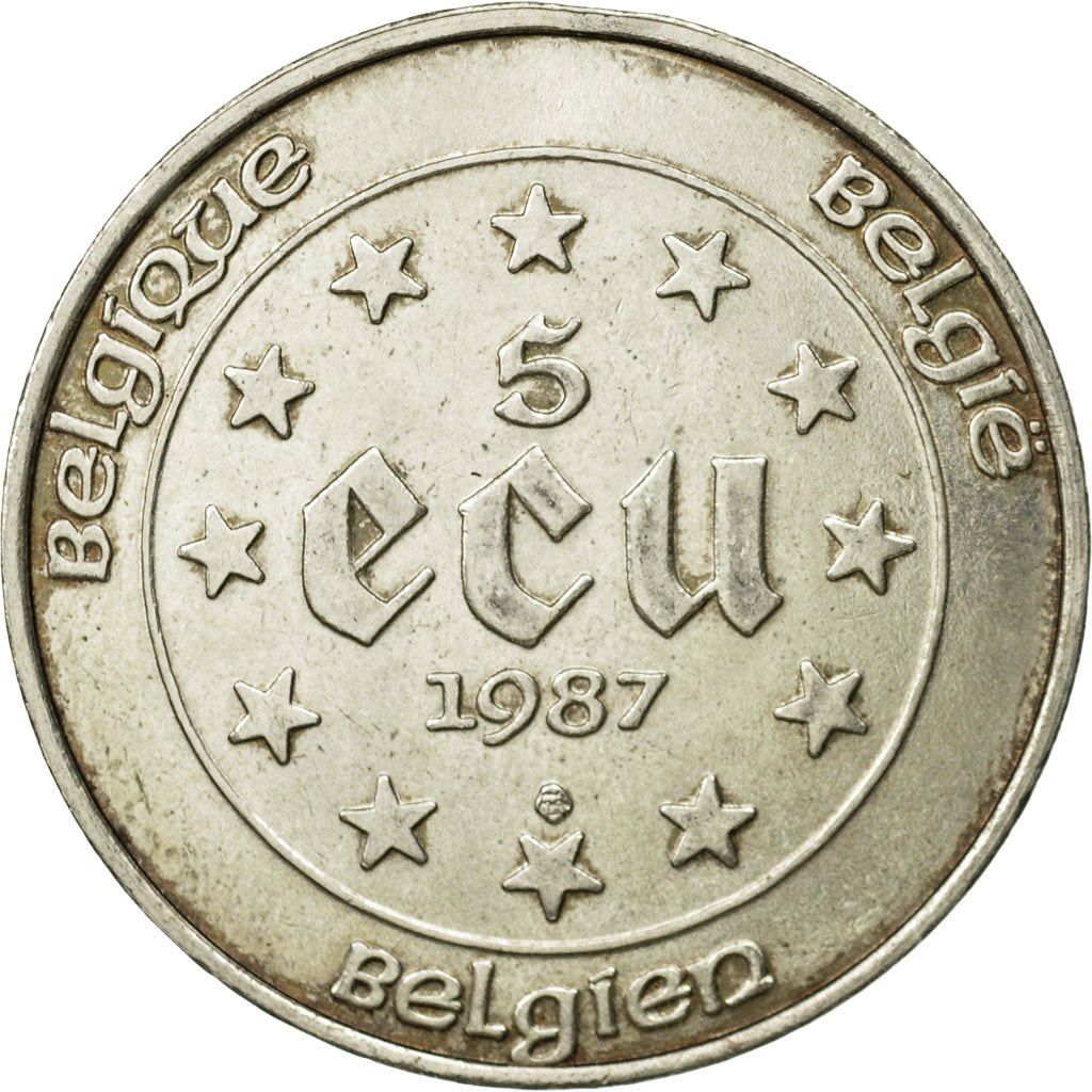 Moneta, Belgia, 5 Ecu, 1987, EF(40-45), Srebro, KM:166
