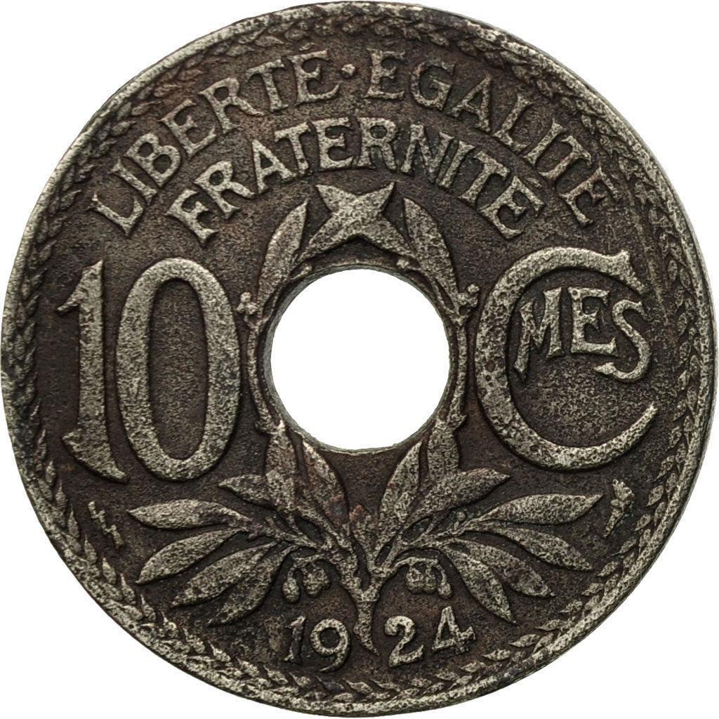 Moneta, Francja, Lindauer, 10 Centimes, 1924, Poissy, VF(30-35), Miedź-Nikiel