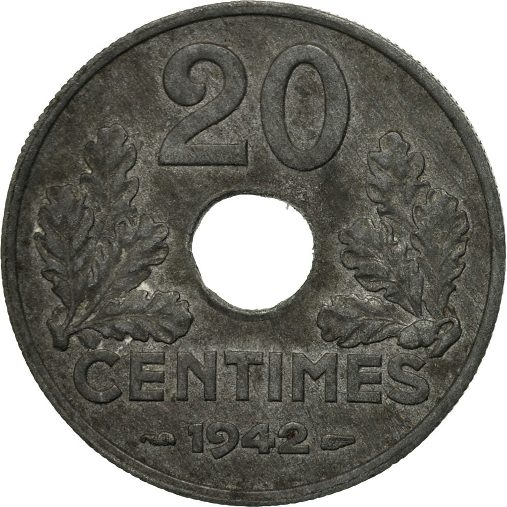 Moneta, Francja, État français, 20 Centimes, 1942, Paris, VF(30-35), Cynk