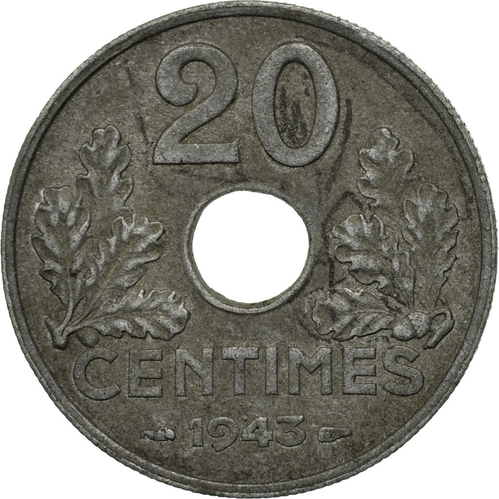 Munten, Frankrijk, État français, 20 Centimes, 1943, Paris, FR+, Zinc