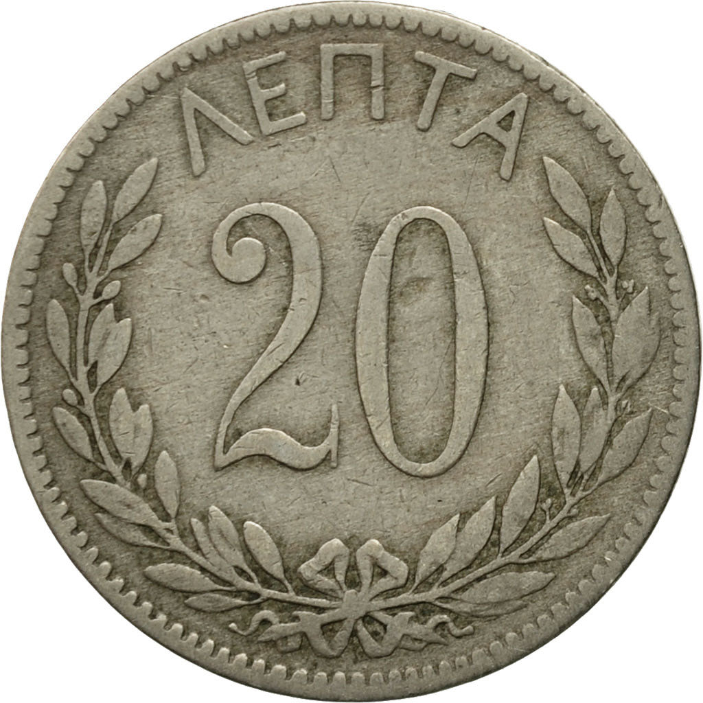 Moneta, Grecia, George I, 20 Lepta, 1895, Athens, MB+, Rame-nichel, KM:57