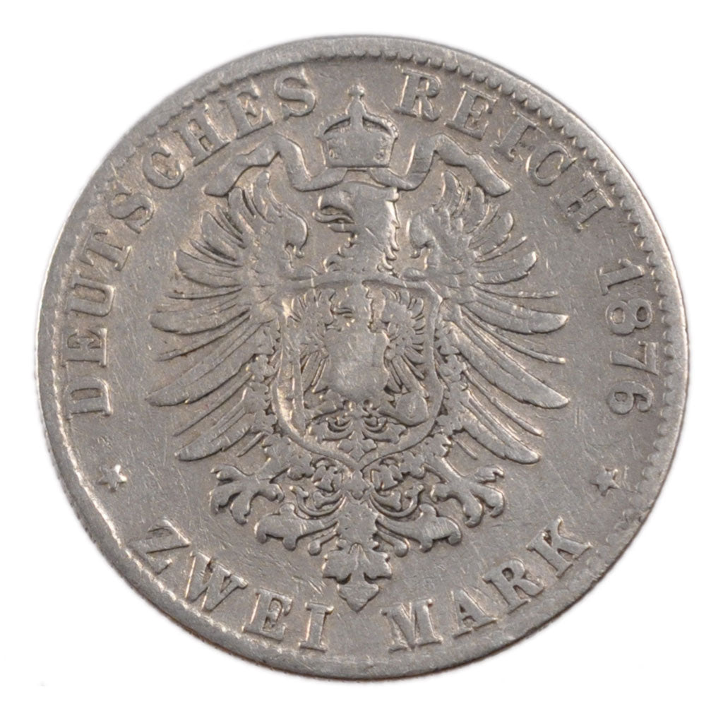 Coin, German States, BADEN, Friedrich I, 2 Mark, 1876, Stuttgart, VF(30-35)