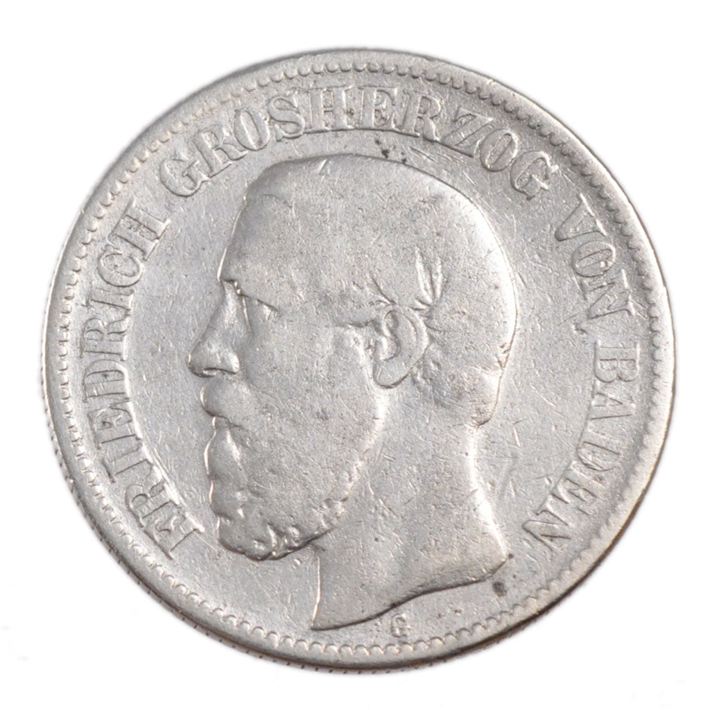 Coin, German States, BADEN, Friedrich I, 2 Mark, 1876, Stuttgart, VF(30-35)