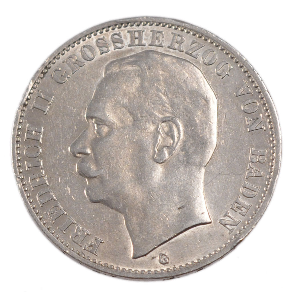 Moneda, Estados alemanes, BADEN, Friedrich II, 3 Mark, 1912, Stuttgart, MBC+