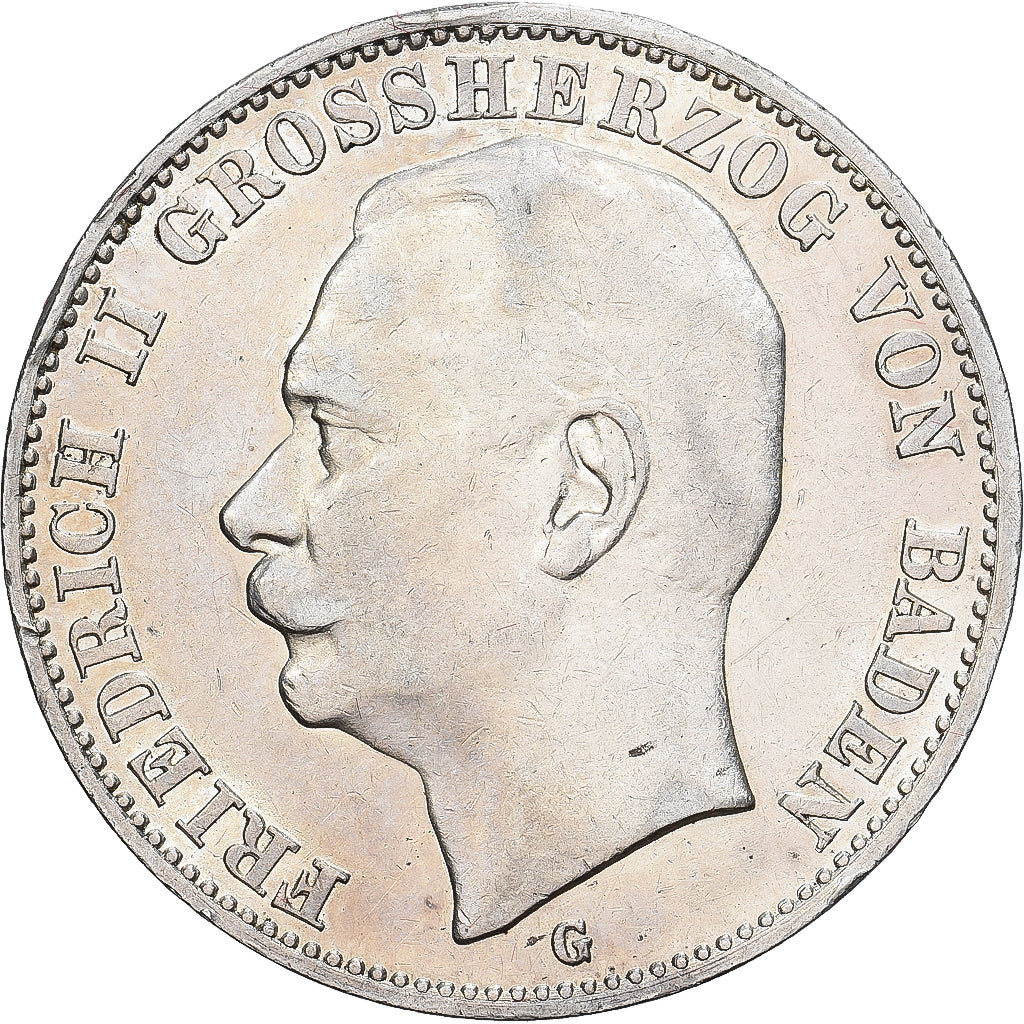 Coin, German States, BADEN, Friedrich II, 3 Mark, 1912, Stuttgart, AU(50-53)